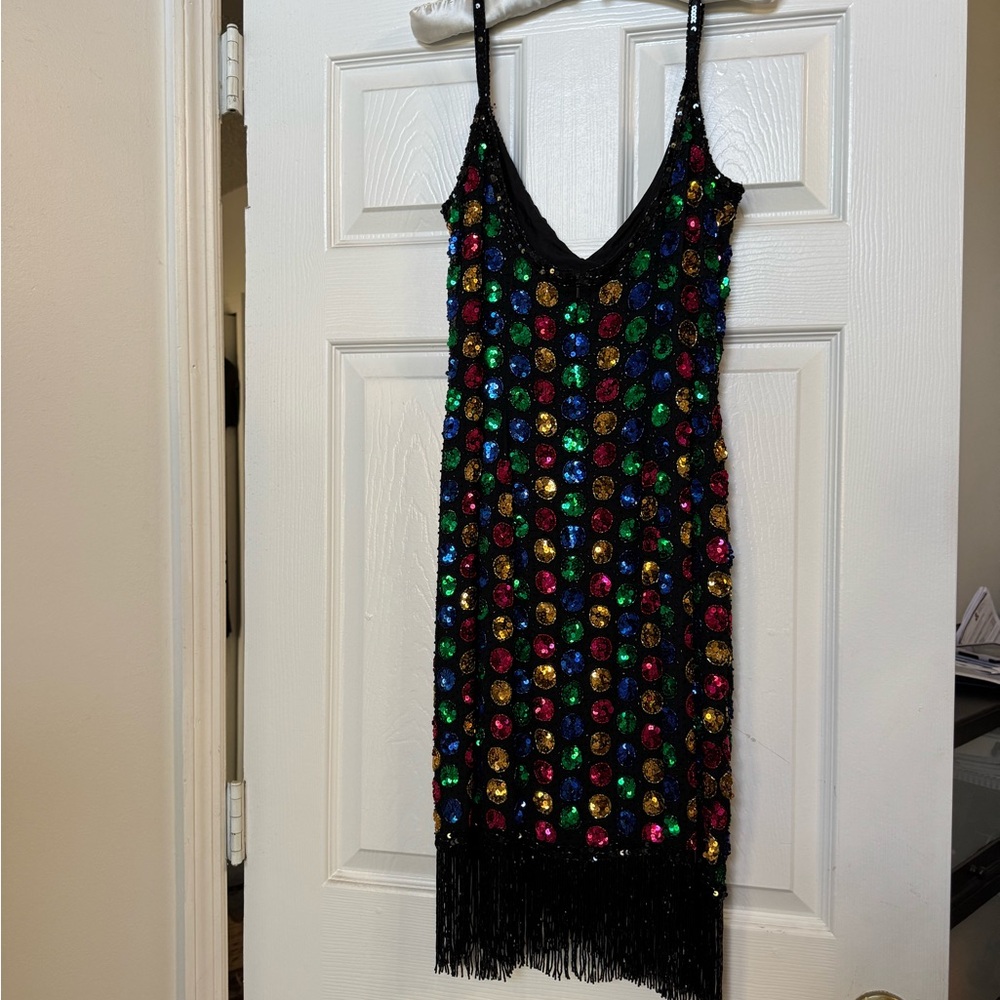 Sequin Fringe Black Dress - Picture 4 of 5